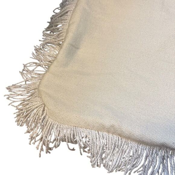 Crate and Barrell Cream Woven 20" Square Throw Pillow Cover Tightweave Crochet - Picture 5 of 9